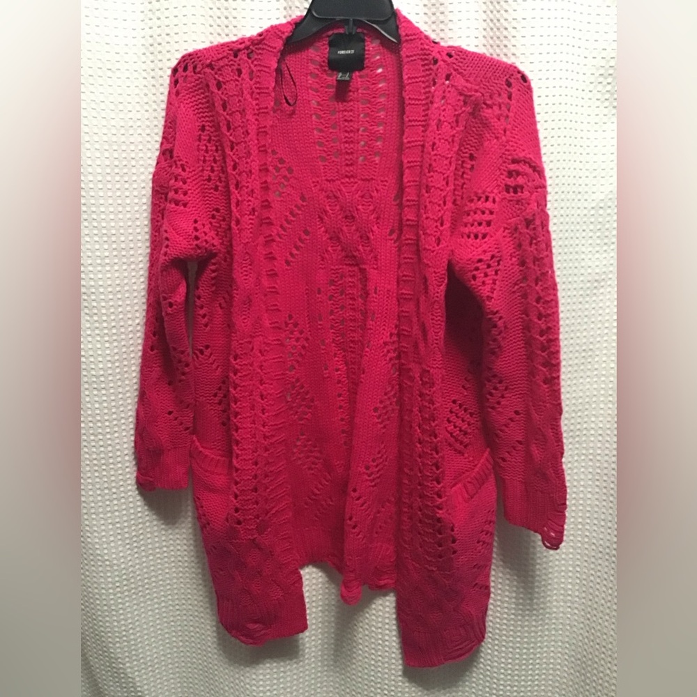 Forever 21 Pink Open-Knit Cardigan Sweater